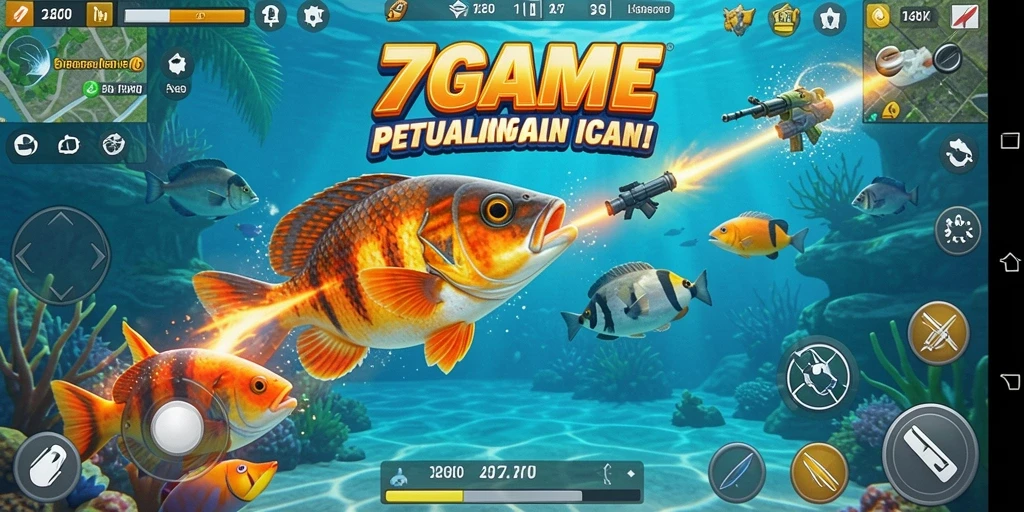 Screenshot menampilkan aksi menembak ikan yang seru di 7GAME.