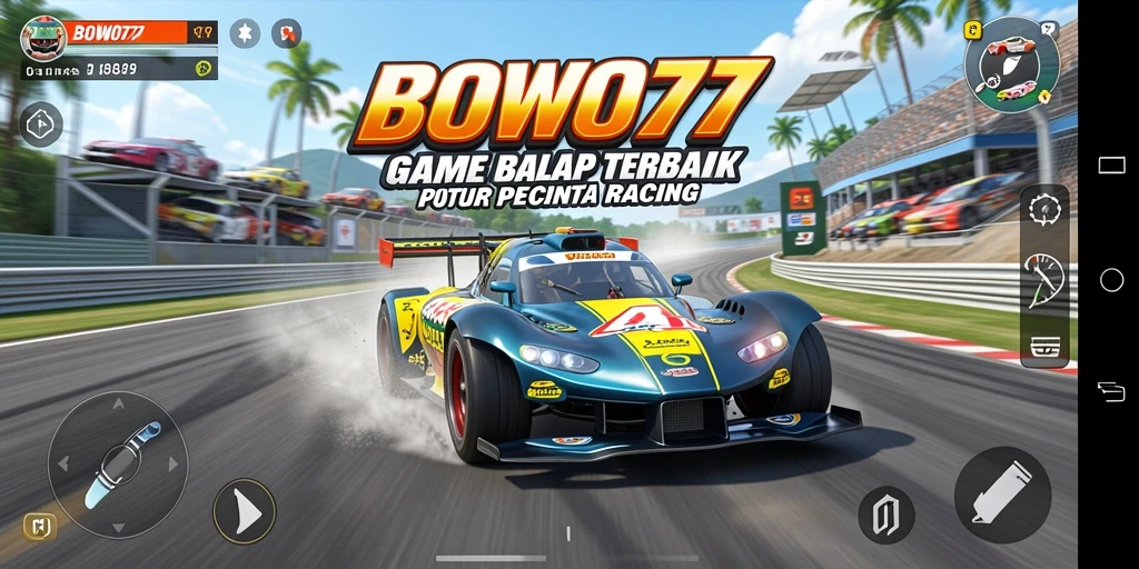 Screenshot gameplay BOWO77 menampilkan aksi balapan yang seru dan mendebarkan.