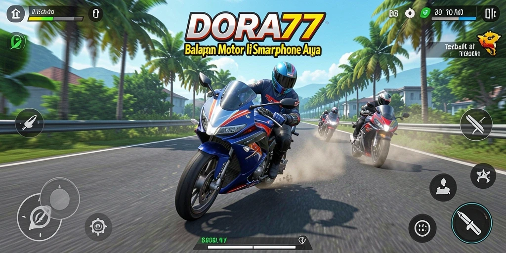 Screenshot gameplay DORA77 yang memukau dengan balapan motor yang seru.