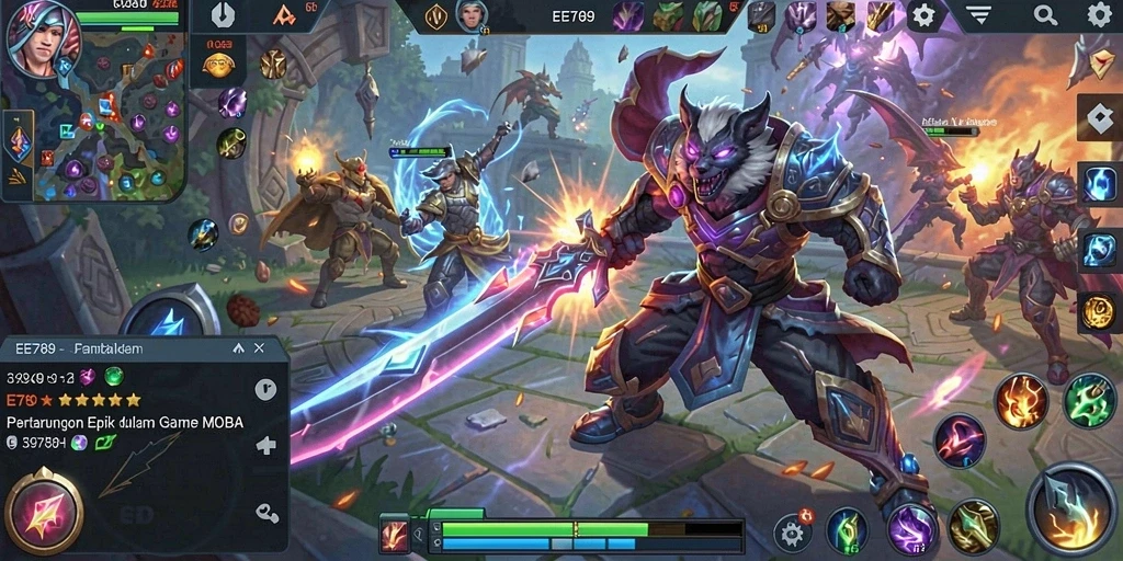 Tangkapan layar dari gameplay seru dalam game MOBA.