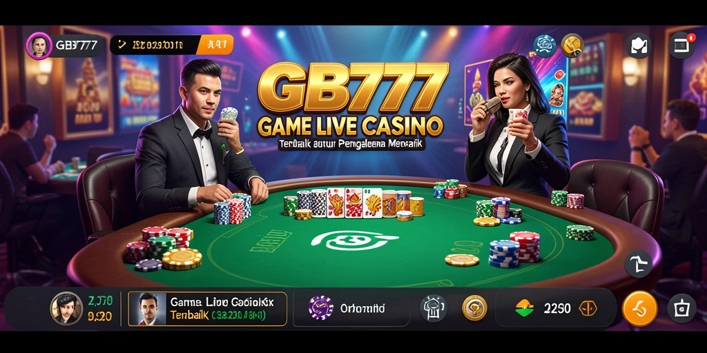 Screenshot gameplay Live Casino yang menampilkan dealer dan permainan langsung.