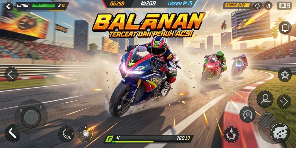 Tampilan gameplay GG288 yang menegangkan dan penuh aksi balapan motor.