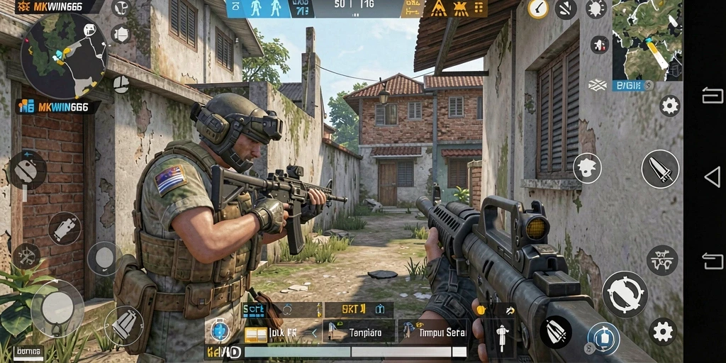 Tangkapan layar utama MKWIN666 menampilkan aksi tempur FPS yang mendebarkan.