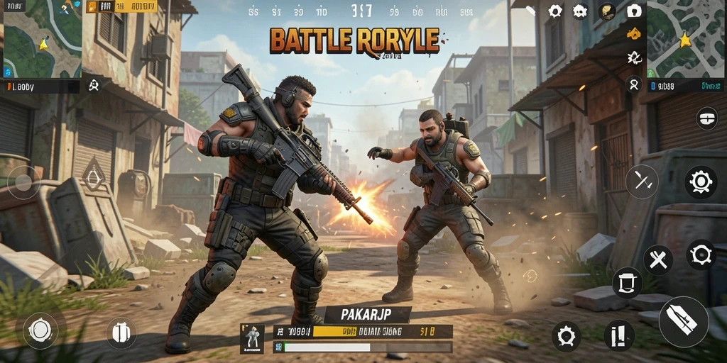 Screenshot utama PAKARJP menampilkan momen seru pertarungan Battle Royale.