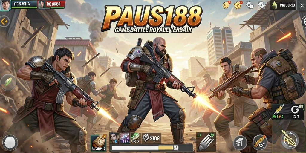 Tampilan gameplay PAUS188 yang intens dan mendebarkan dalam pertempuran Battle Royale.