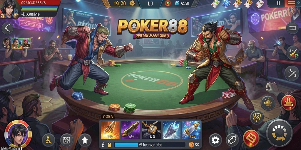 Screenshot gameplay POKER88 menampilkan aksi seru antara tim di arena MOBA.
