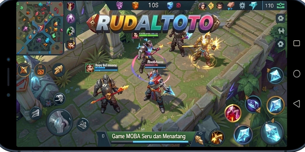 Tangkapan layar dari gameplay epik RUDALTOTO di arena pertarungan.